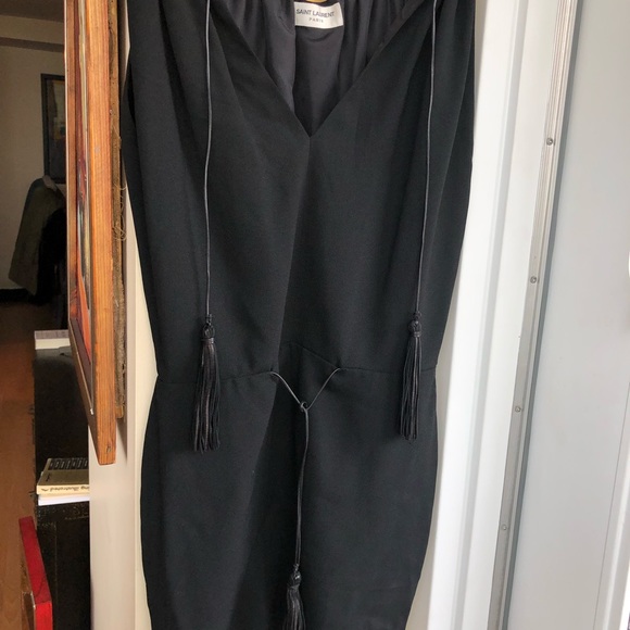 Saint Laurent Tassel Mini Dress In Black Sablé - Picture 6 of 6